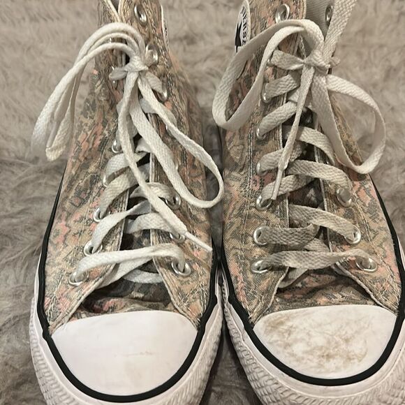 Converse‎ Women's canvas tan and pink snake print high top tennishoes - Picture 3 of 9